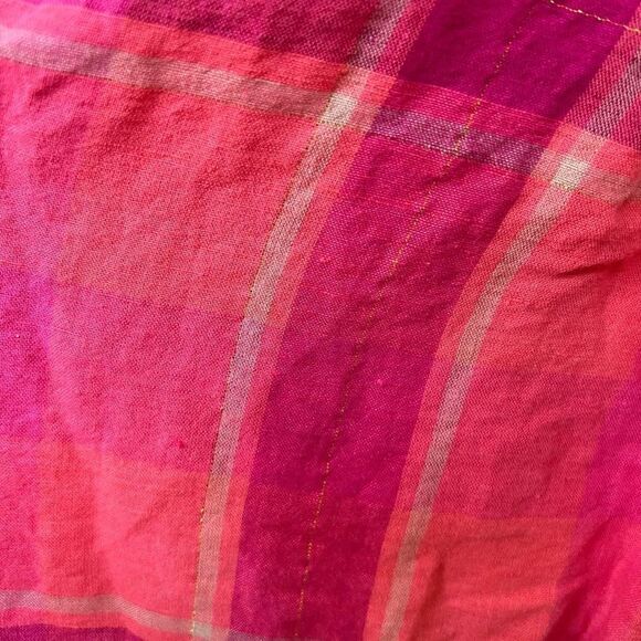 Catherines Linen Blend Plaid Button Up Shirt Top Pink Coral Gold size 1X - Picture 8 of 11
